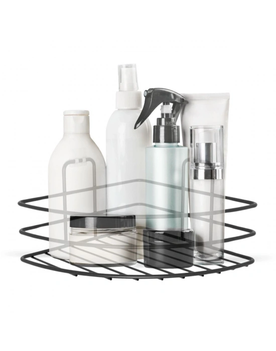 ®  Kendiliğinden Yapışkanlı Montaj Gerektirmeyen Tek Katlı Banyo Askı Köşe Şampuanlık Siyah