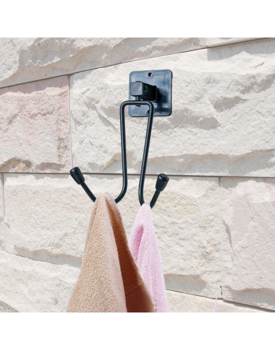 ®  Kendiliğinden Yapışkanlı Siyah Paslanmaz Metal Bornoz ve Havlu Askılığı
