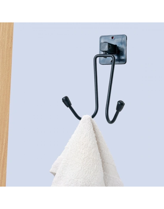 ®  Kendiliğinden Yapışkanlı Siyah Paslanmaz Metal Bornoz ve Havlu Askılığı