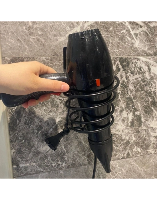 ®  Kendiliğinden Yapışkanlı Siyah Paslanmaz Metal Fön Makinesi Askısı Saç Kurutma Makinesi Tutacağı