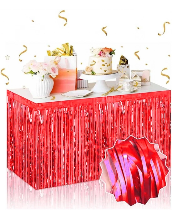 Kendinden Yapışkanlı Kırmızı Metalize Püsküllü Masa Eteği
