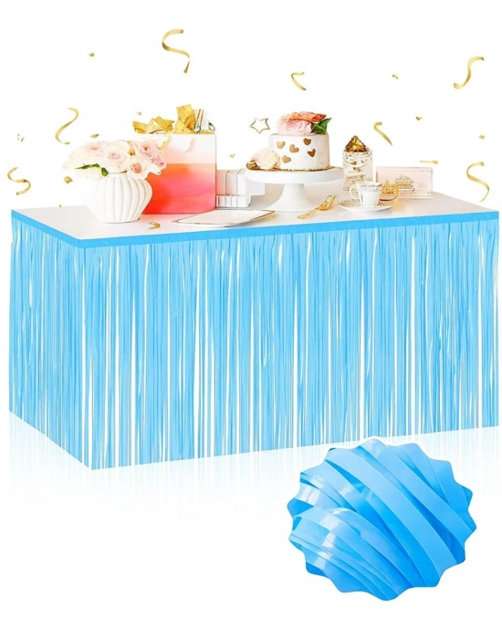 Kendinden Yapışkanlı Makaron Mavi Püsküllü Masa Eteği – 75 X 275 Cm Parti Süslemesi