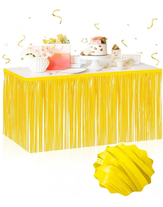 Kendinden Yapışkanlı Makaron Sarı Püsküllü Masa Eteği – 75 X 275 Cm Parti Süslemesi
