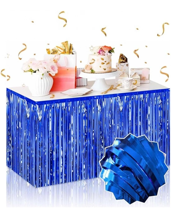 Kendinden Yapışkanlı Mavi Metalize Püsküllü Masa Eteği