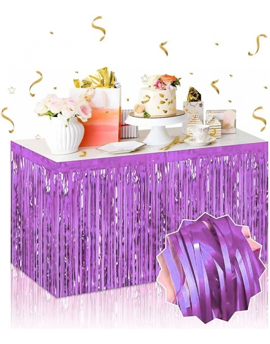 Kendinden Yapışkanlı Mor Metalize Püsküllü Masa Eteği – 75 X 275 Cm Parti Süslemesi