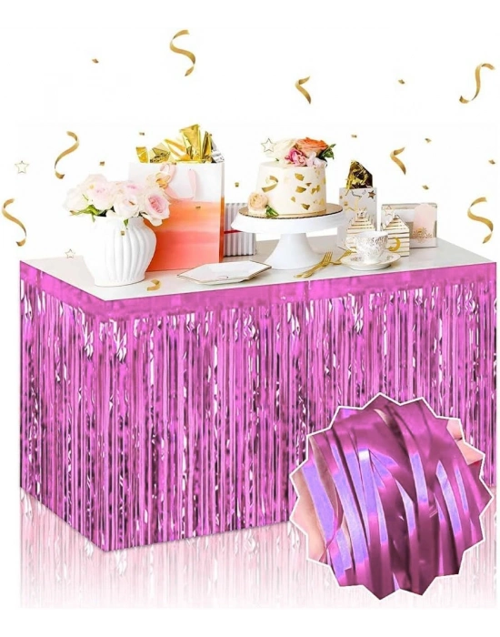 Kendinden Yapışkanlı Pembe Metalize Püsküllü Masa Eteği