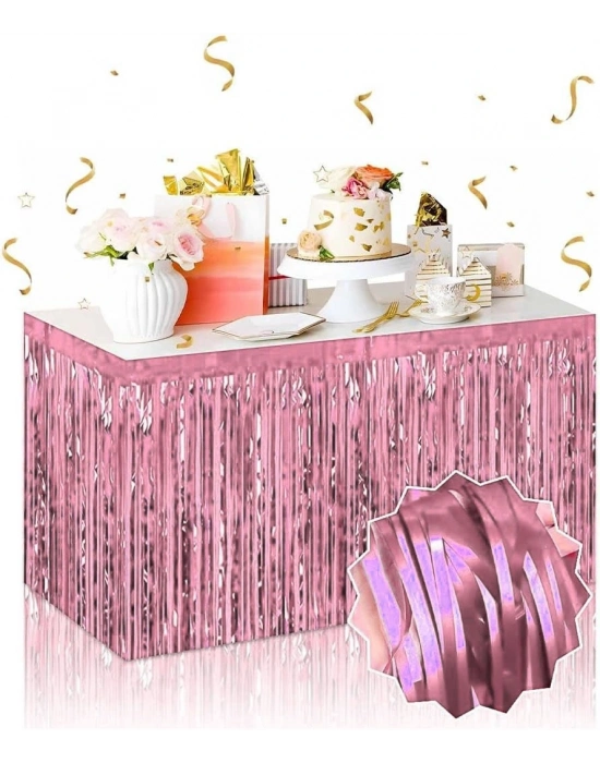 Kendinden Yapışkanlı Rose Gold Metalize Püsküllü Masa Eteği – 75 X 275 Cm Parti Süslemesi