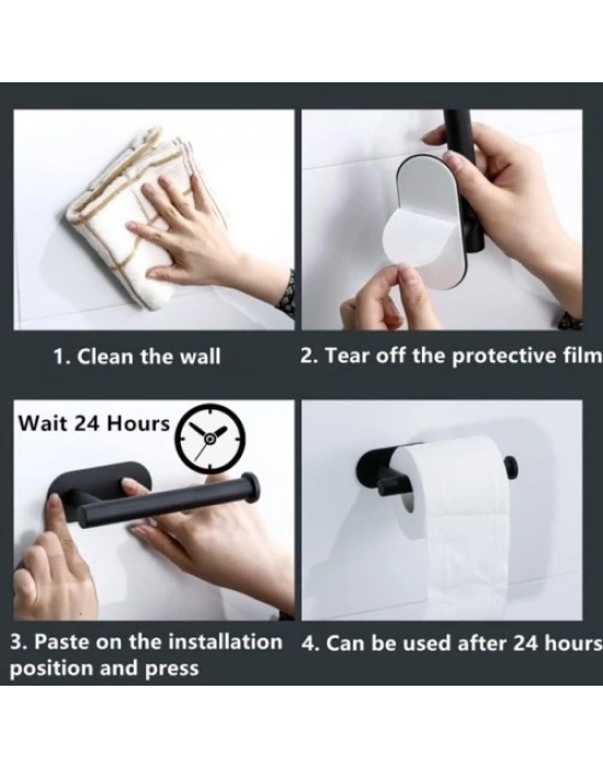 Kendinden Yapışkanlı Tuvalet Kağıtlığı – Mat Siyah Modern Banyo Rulo Askısı
