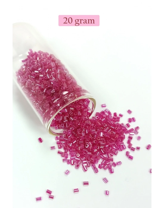 Kesme Cam Boncuk 2mm - 20 Gram - Şeffaf Koyu Pembe -BNC346