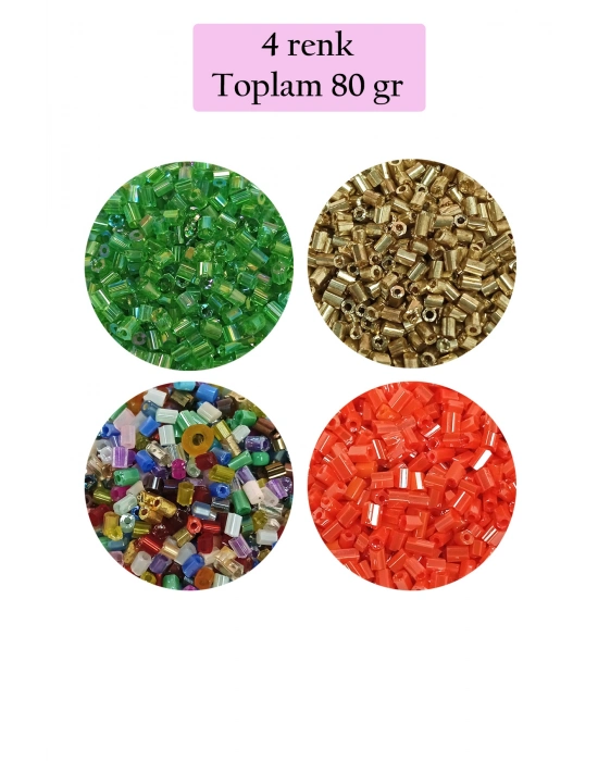Kesme Cam Boncuk 2mm - 4 Renk - Toplam 80 Gram - BNC436