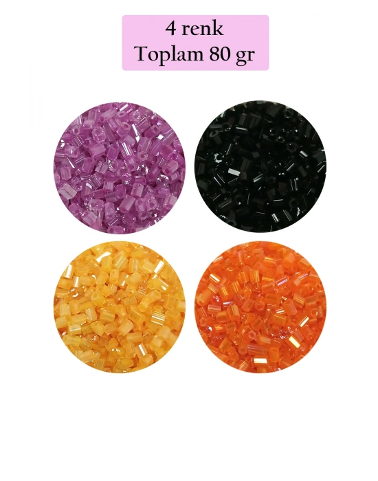 Kesme Cam Boncuk 2mm - 4 Renk - Toplam 80 Gram - BNC437