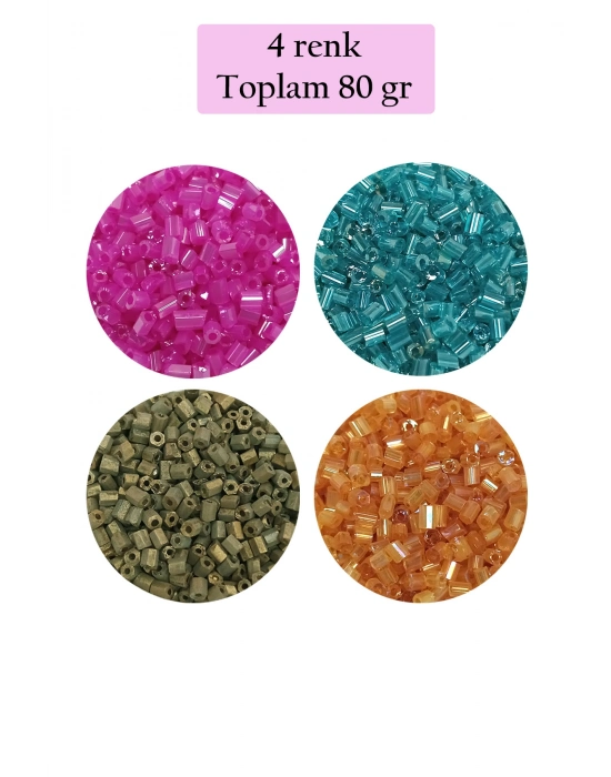 Kesme Cam Boncuk 2mm - 4 Renk - Toplam 80 Gram - BNC438