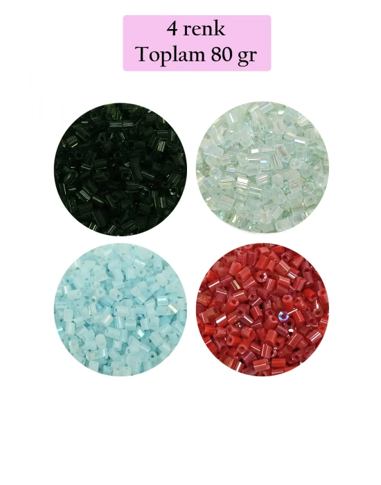 Kesme Cam Boncuk 2mm - 4 Renk - Toplam 80 Gram - BNC439