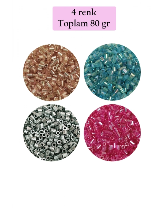Kesme Cam Boncuk 2mm - 4 Renk - Toplam 80 Gram - BNC442