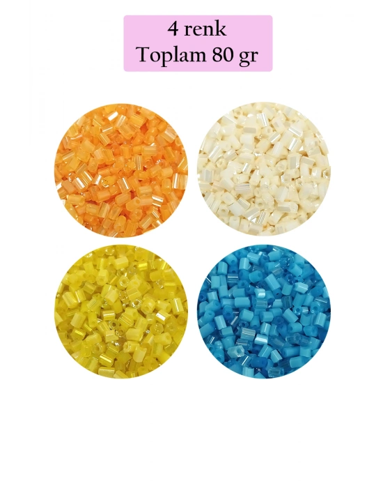 Kesme Cam Boncuk 2mm - 4 Renk - Toplam 80 Gram - BNC443