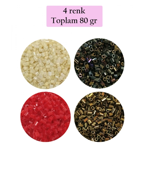 Kesme Cam Boncuk 2mm - 4 Renk - Toplam 80 Gram - BNC444