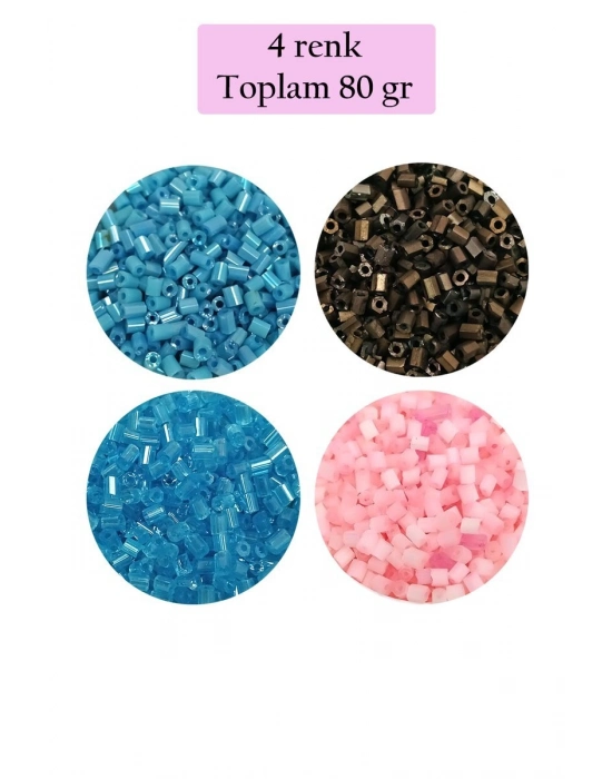 Kesme Cam Boncuk 2mm - 4 Renk - Toplam 80 Gram - BNC446