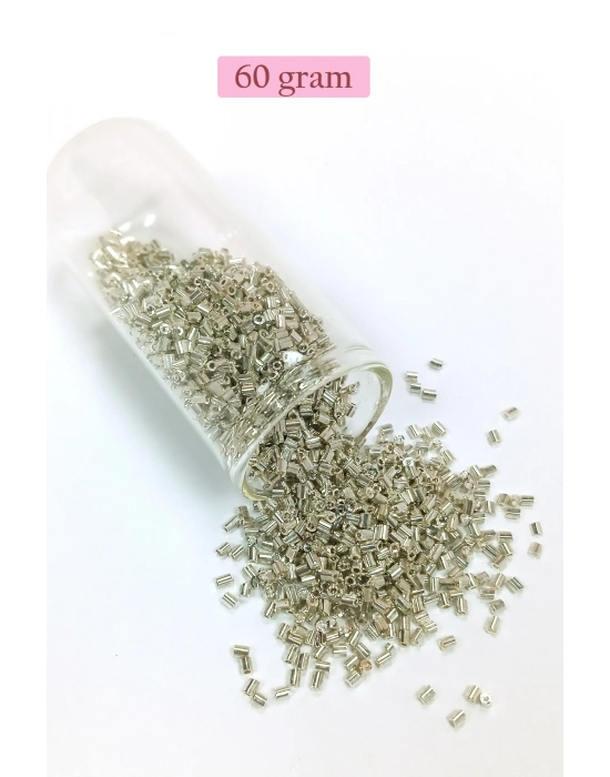 Kesme Cam Boncuk 2mm - 60 Gram - Parlak Gümüş - BNC376