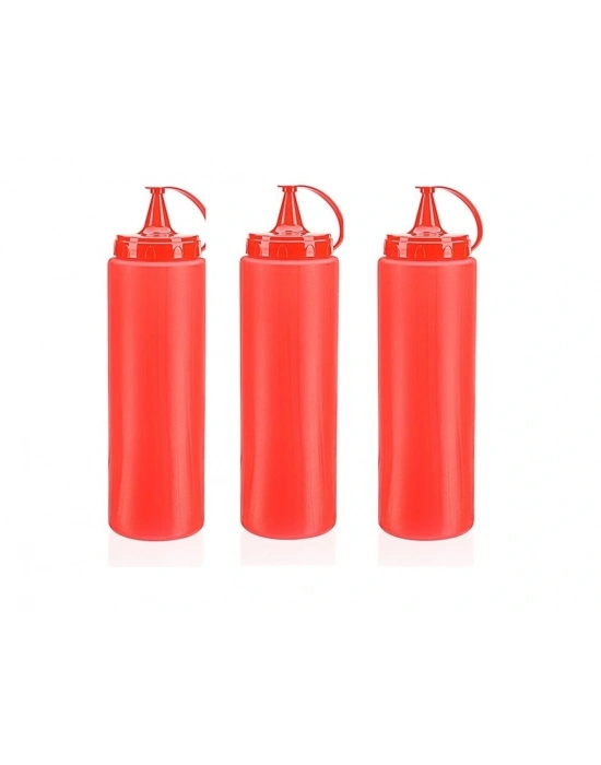 Ketçap Şişesi - 1000ml Dev Boy Kırmızı 3 Adet