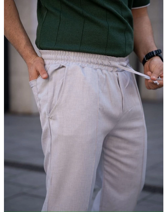 Keten Cepli Çıma Dikişli jogger Buggy Pantalon Rahat kalıp - Gri