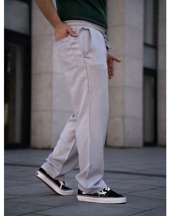 Keten Cepli Çıma Dikişli jogger Buggy Pantalon Rahat kalıp - Gri