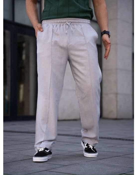 Keten Cepli Çıma Dikişli jogger Buggy Pantalon Rahat kalıp - Gri