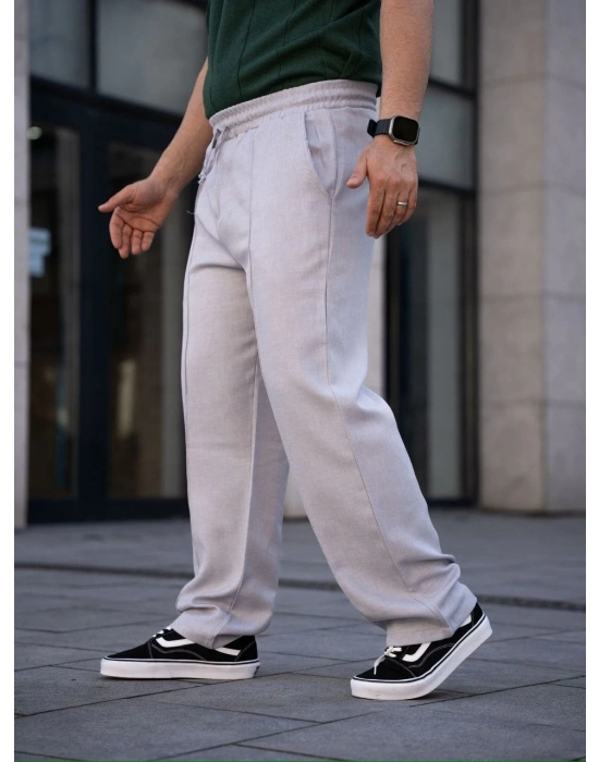 Keten Cepli Çıma Dikişli jogger Buggy Pantalon Rahat kalıp - Gri