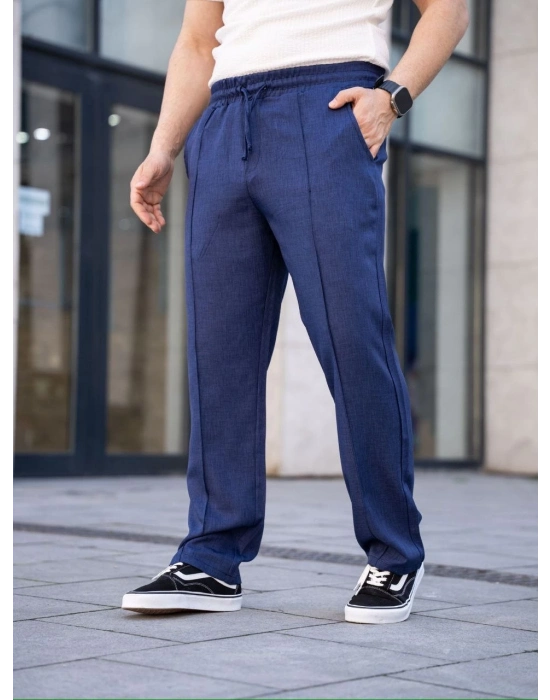 Keten Cepli Çıma Dikişli jogger Buggy Pantalon Rahat kalıp - Lacivert