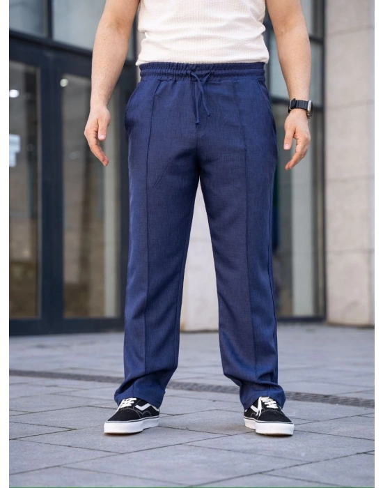 Keten Cepli Çıma Dikişli jogger Buggy Pantalon Rahat kalıp - Lacivert
