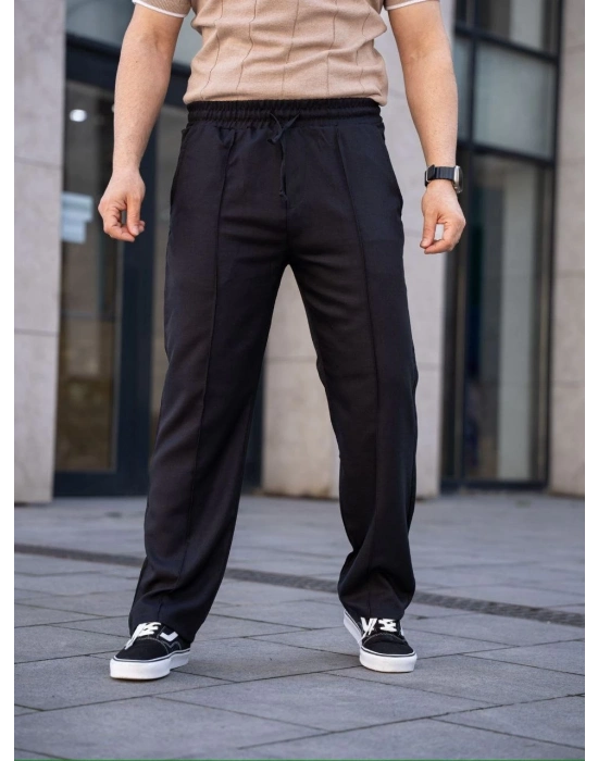 Keten Cepli Çıma Dikişli jogger Buggy Pantalon Rahat kalıp - Siyah