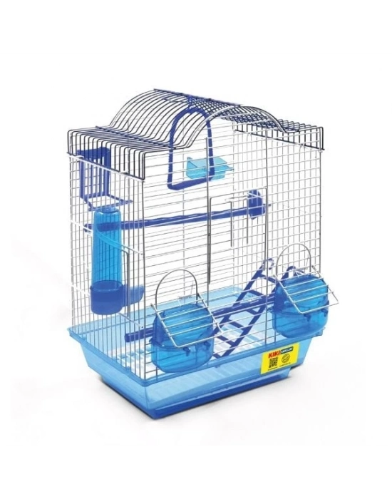 Kiki Excellent Beşgen Çatılı Çift Kapılı ve Yemlikli Muhabbet Kuşu Kafesi Renkli 43x30x22 Cm