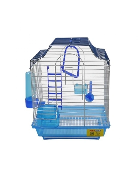 Kiki Excellent Beşgen Çatılı Tek Kapılı Muhabbet Kuşu Kafesi Renkli 36x28x21 Cm