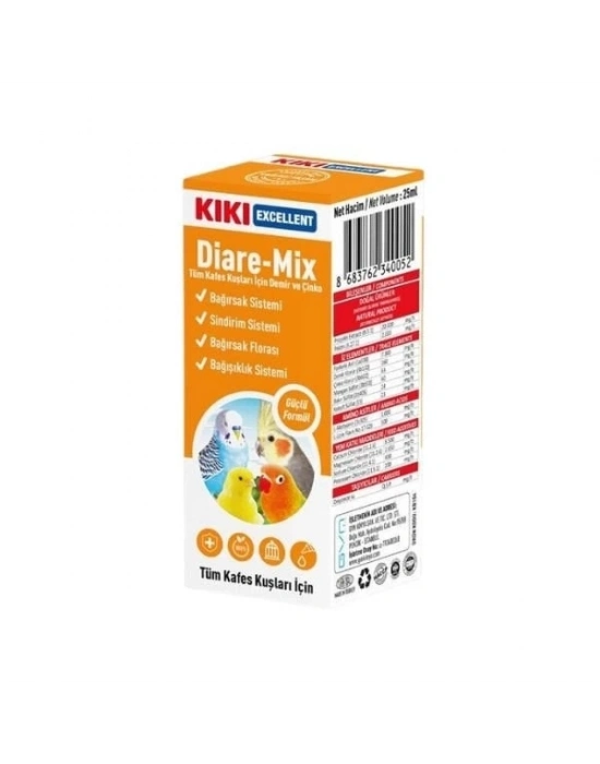 Kiki Excellent Diare Mix Kuşlar için Bağışıklık ve Sindirim Sistemi Destekleyici Sıvı Damla 25 Ml