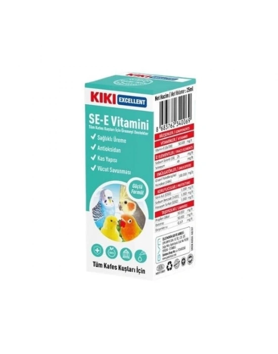 Kiki Excellent Sağlıklı Üreme Destekleyici Kuşlar için SE-E Vitamini Sıvı Damla 25 Ml