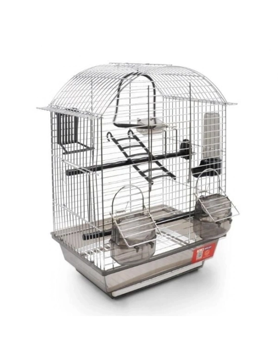Kiki Excellent Yuvarlak Çatılı Çift Kapılı ve Yemlikli Muhabbet Kuşu Kafesi Krom 43x30x22 Cm