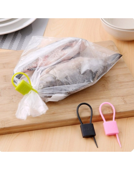 Kilit Şeklinde Silikon Kablo ve Poşet Bağlama Aparatı (3lü Set)