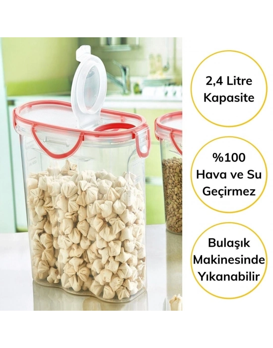 ®  Kilitli Kapaklı Contalı Hava,Su Sıvı Geçirmez 2,4 Litre Erzak Saklama Kabı-SA590