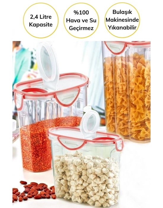 ®  Kilitli Kapaklı Contalı Hava,Su Sıvı Geçirmez 2,4 Litre Erzak Saklama Kabı-SA590