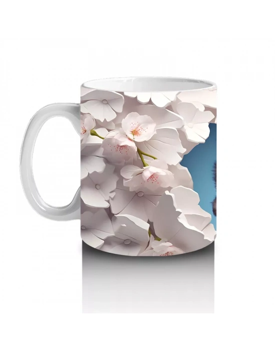 Kiraz Çiçeği Detaylı Sevimli Baykuş – Baskılı Kahve Kupası