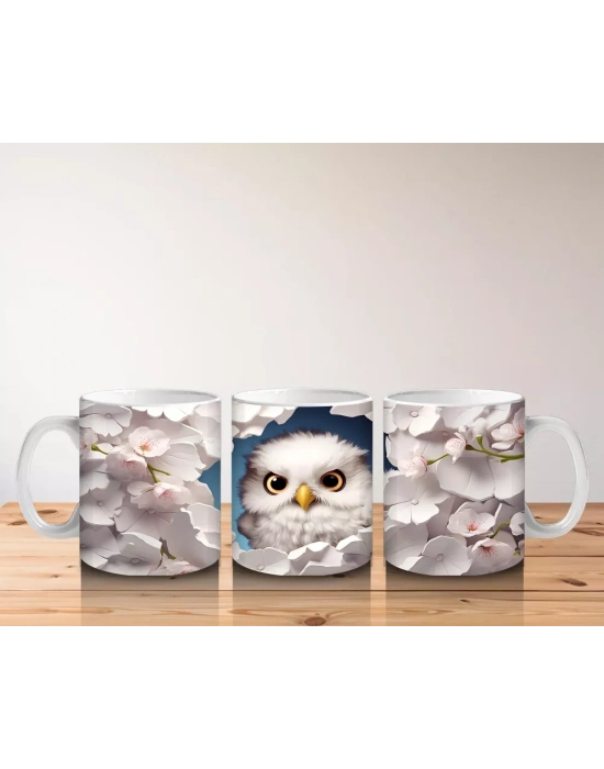 Kiraz Çiçeği Detaylı Sevimli Baykuş – Baskılı Kahve Kupası