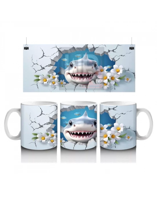 Kiraz Çiçekleri Arasında Gülümseyen Köpekbalığı – Baskılı Kupa