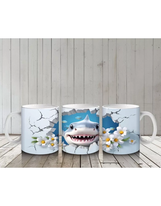 Kiraz Çiçekleri Arasında Gülümseyen Köpekbalığı – Baskılı Kupa