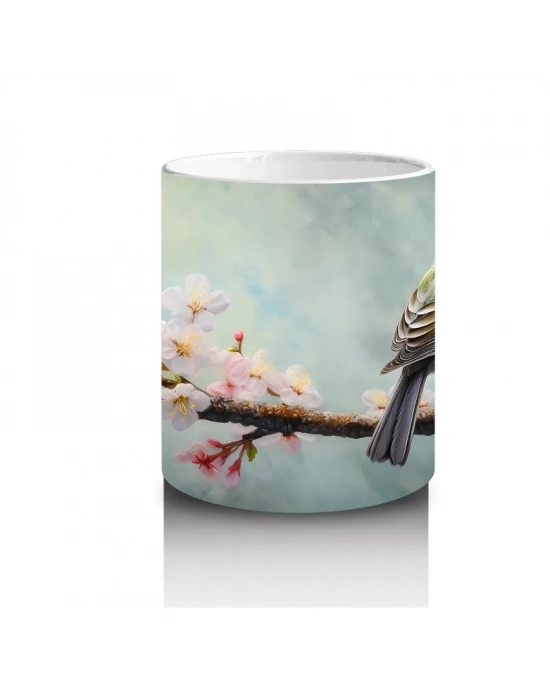 Kiraz Çiçekleri Arasında Kuş – Baskılı Kahve Kupası