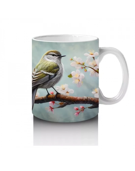 Kiraz Çiçekleri Arasında Kuş – Baskılı Kahve Kupası
