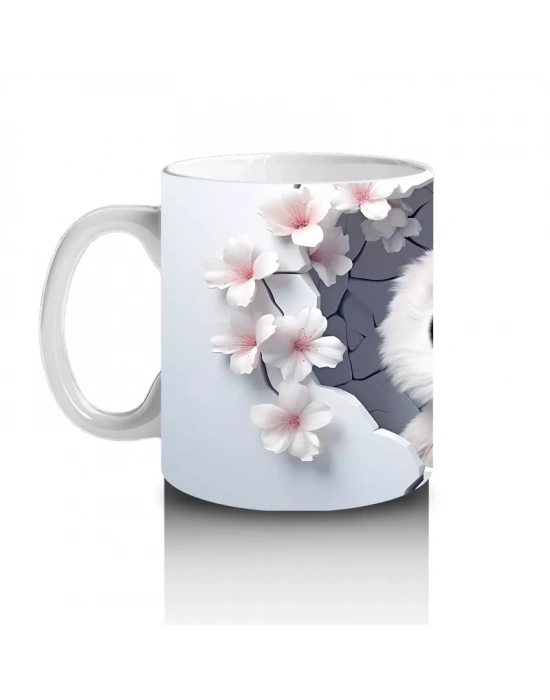 Kiraz Çiçekleri Arasında Minik Baykuş - Baskılı Kahve Kupası