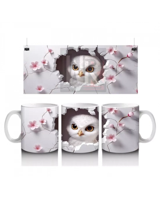 Kiraz Çiçekleriyle Çevrelenmiş Baykuş – Baskılı Kupa