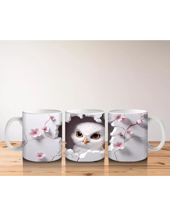 Kiraz Çiçekleriyle Çevrelenmiş Baykuş – Baskılı Kupa