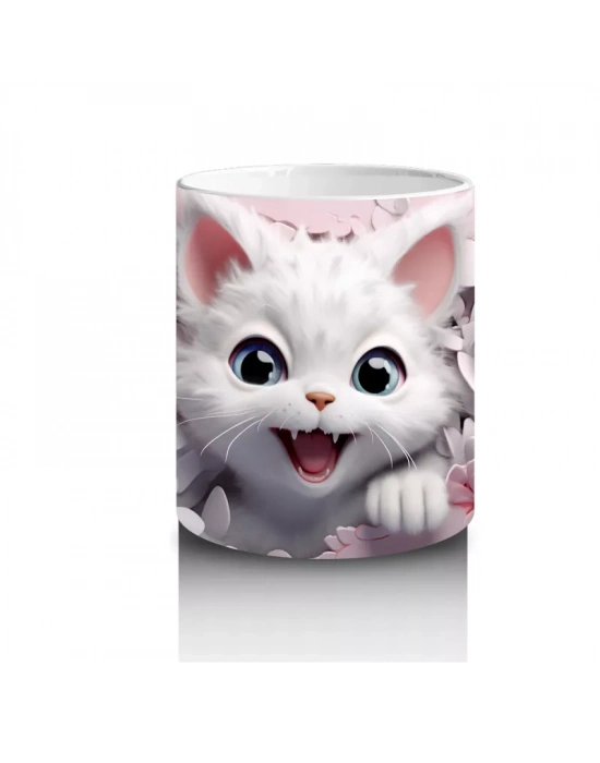 Kiraz Çiçekleriyle Poz Veren Sevimli Kedi – Baskılı Kupa