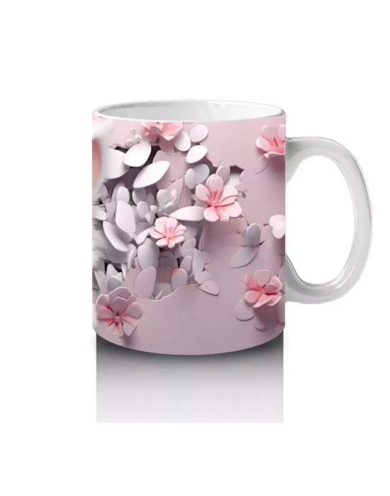 Kiraz Çiçekleriyle Poz Veren Sevimli Kedi – Baskılı Kupa