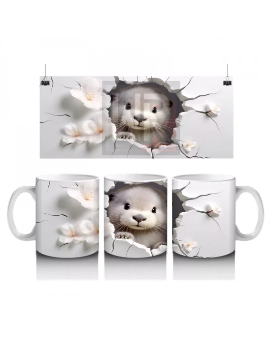 Kiraz Çiçekleriyle Süslenmiş Yavru Samur – Baskılı Kahve Kupası